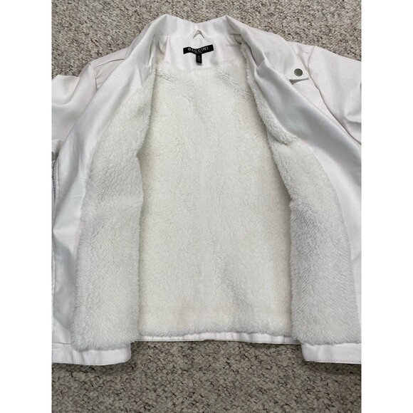 Baccini Sherpa Lined White Faux Leather Asymmetrical Silver Zip Moto Jacket  XL - Picture 5 of 12